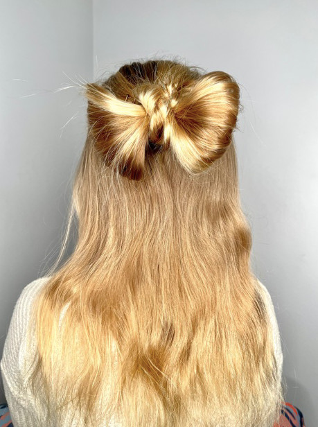Intricate Braided Bow on Honey Blonde — Hair Bow Half Up Half Down