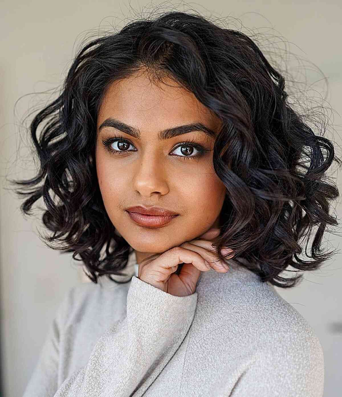 Collarbone Curly Dark Brown Bob Collarbone Curly Dark Brown Bob — Relaxed Hair Bob