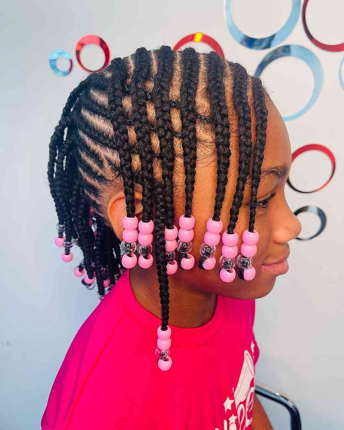 Shoulder-Length Braids With Pink Beads — Lemonade Braids with Beads
