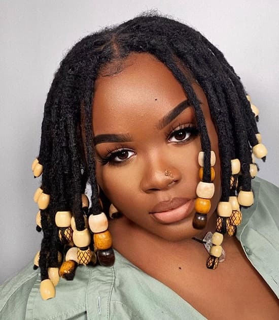 Coily Locs With Wooden Beads — Lemonade Braids with Beads
