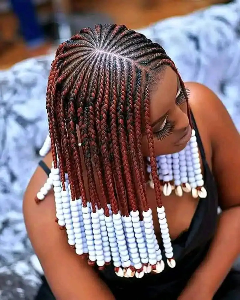 Dark Brown Lemonade Braids With Shell Beads — Lemonade Braids with Beads