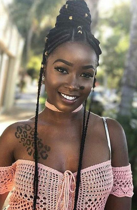 Beaded Braids Updo With Gold Accents — Lemonade Braids with Beads