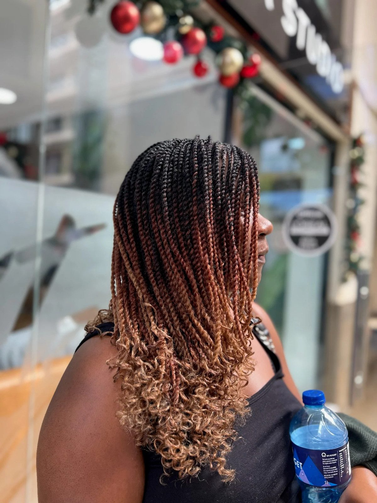 Black To Honey Blonde Ombre Collarbone Ombre Braids with Curly Ends