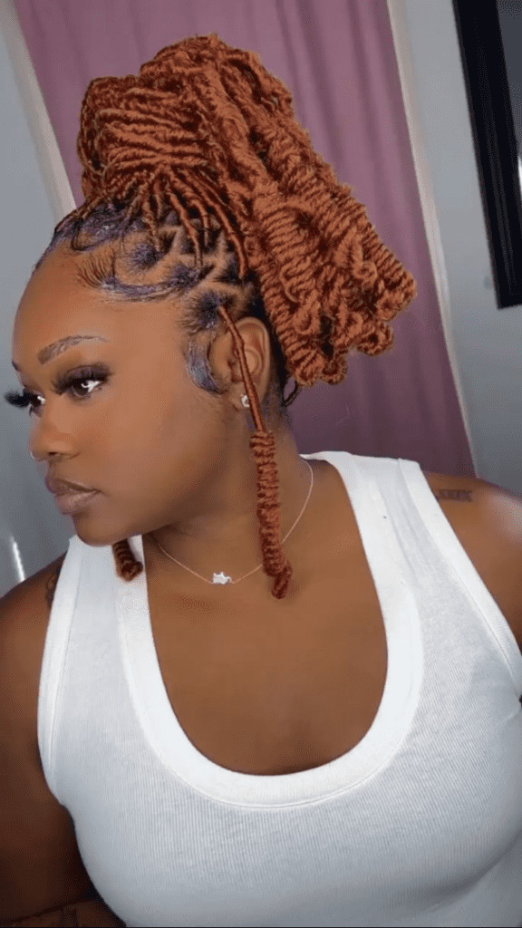Mid-Back Updo With Copper Ginger Locs Mid-Back Updo With Copper Ginger Locs