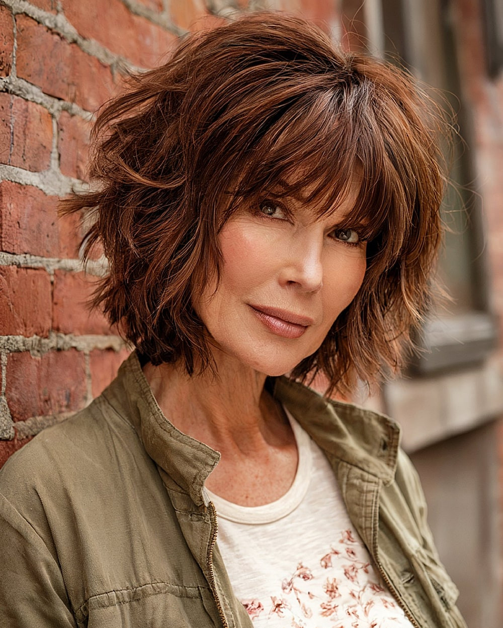 Medium Brown Shag with Curtain Bangs Medium Brown Shag with Curtain Bangs — Brown Hair Over 50