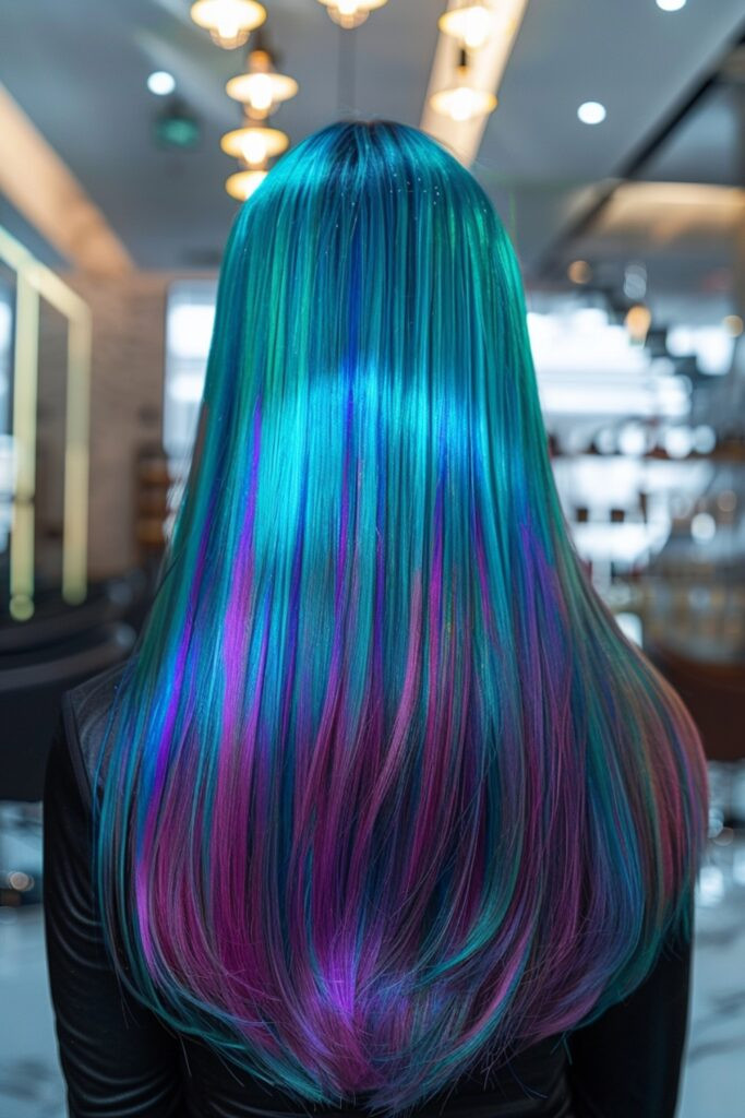 Mid-Back Ombre Teal Purple Blue Mid-Back Ombre Teal Purple Blue — Peacock Hair
