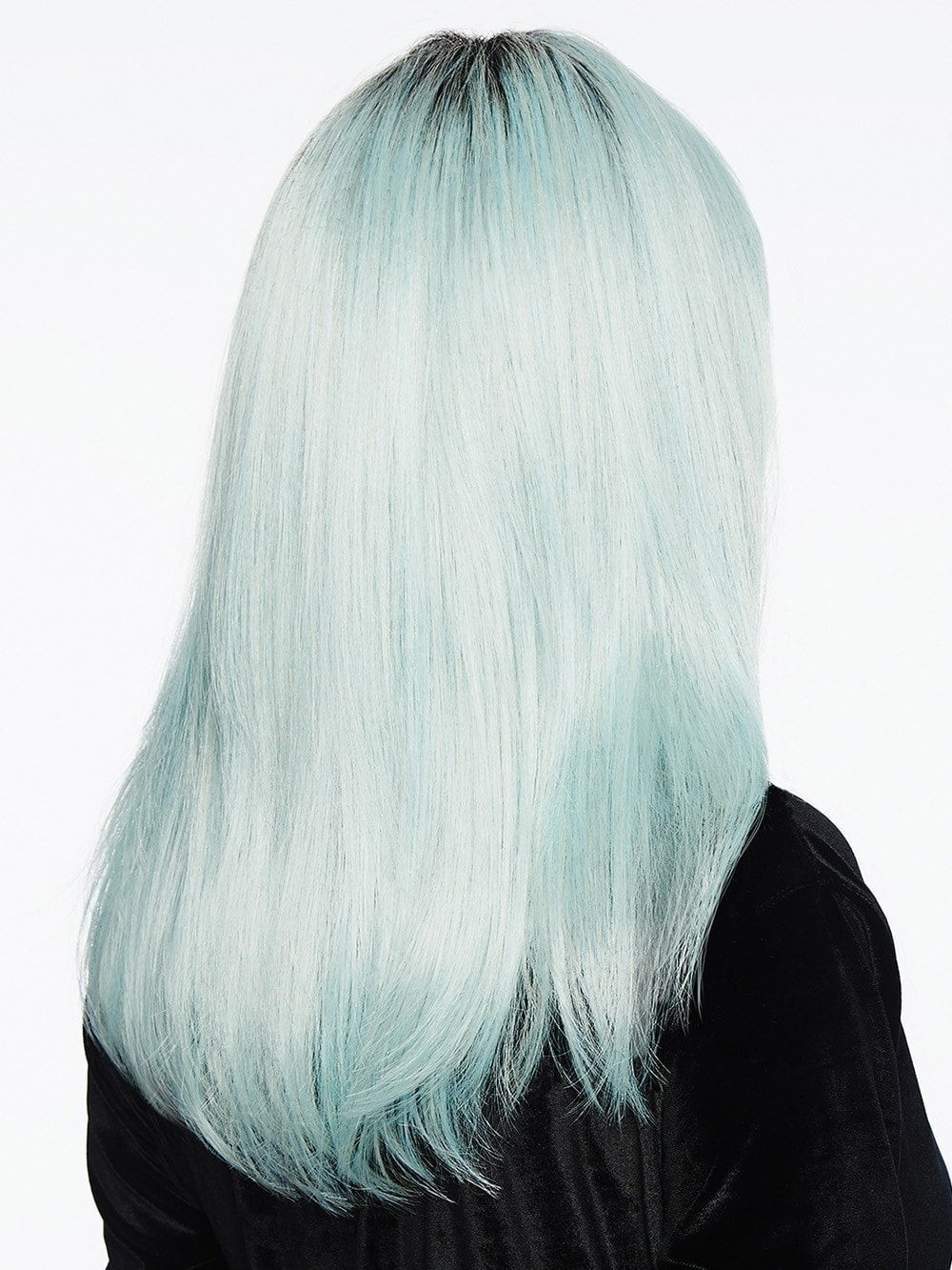 Collarbone Layers With Dark Roots — Pastel Green Hair