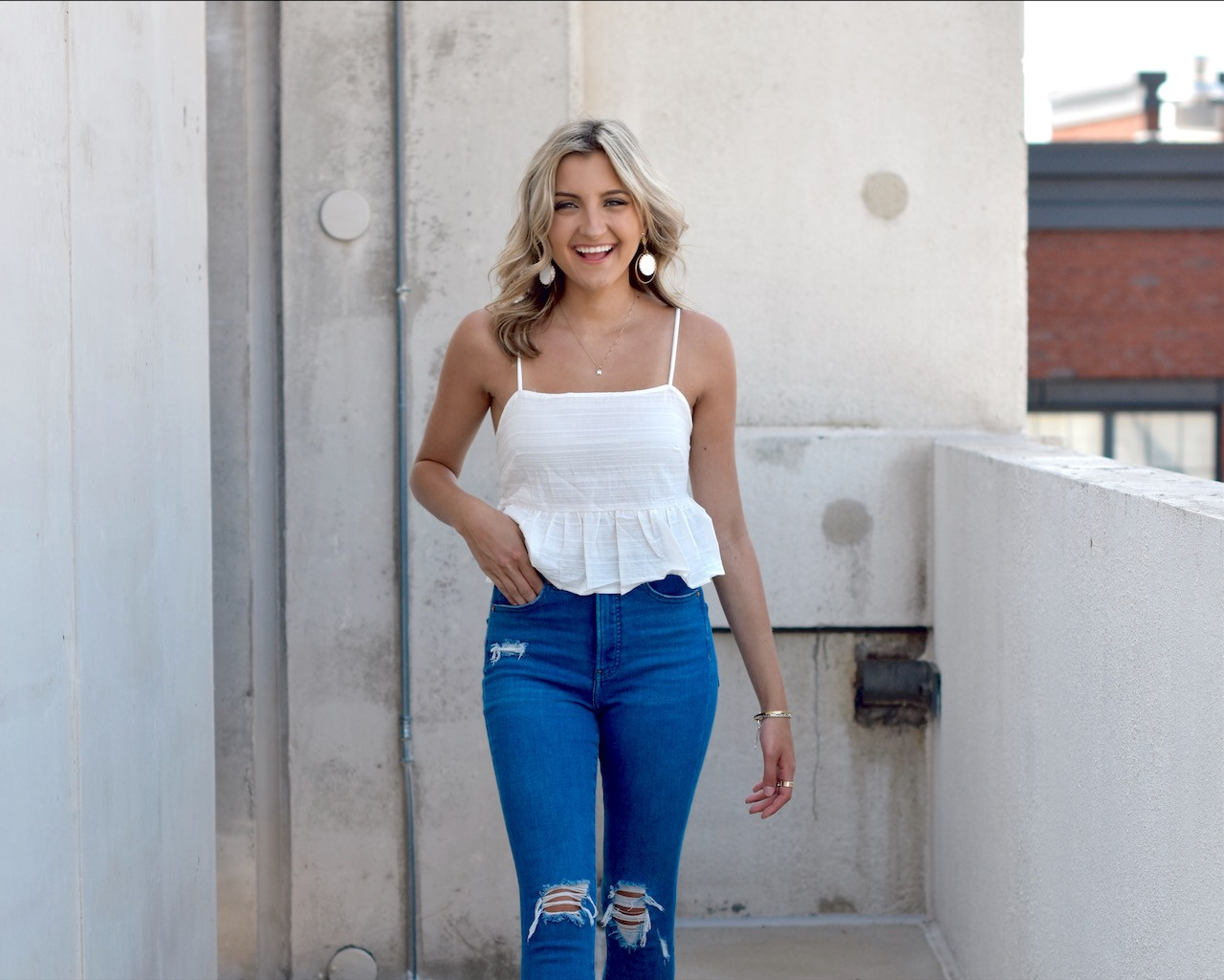 Peplum Camisole with Ripped Jeans for a Casual Daytime Outing — Aquarium Outfits