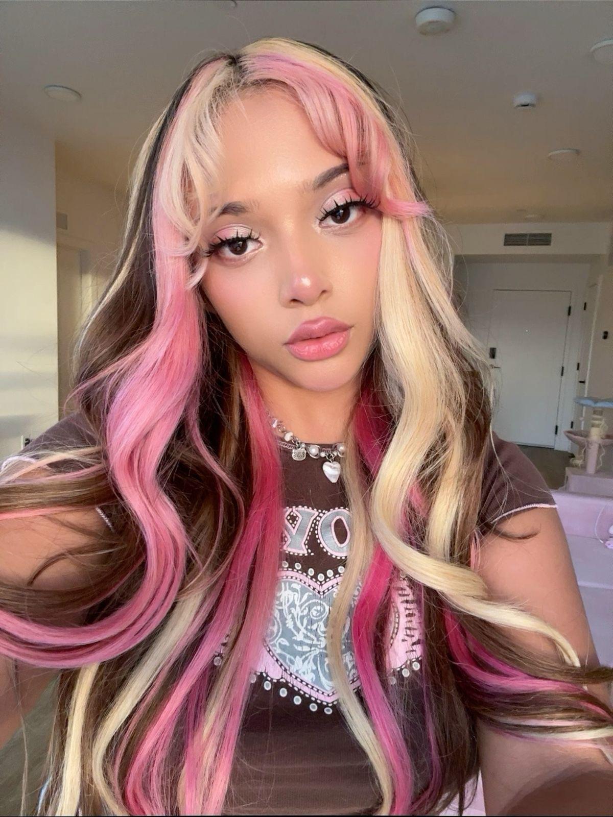 Wavy Mid-Back With Pink & Blonde Streaks — Neapolitan Hair