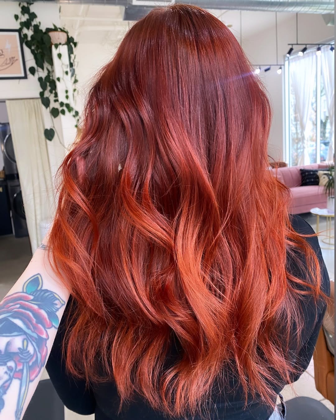 Vibrant Red With Subtle Lighter Red Vibrant Red With Subtle Lighter Red — Red Hair with Highlights